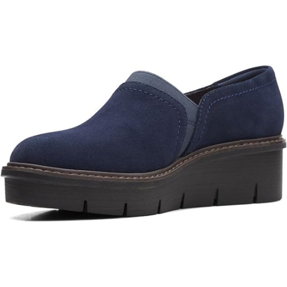 Clarks Airabell Mid Navy Suede Wedges Leather Closed Toe NEW Size 8 N